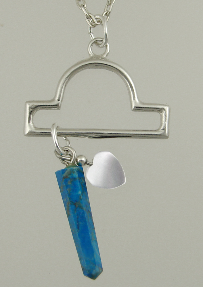 Sterling Silver Libra Pendant Necklace With an Turquoise And a White MOP Heart